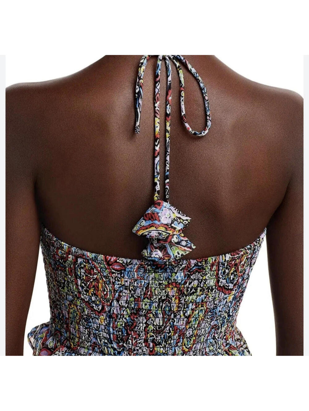Aqua Paisley Smocked Halter Midi Dress Small Boho - Picture 4 of 9